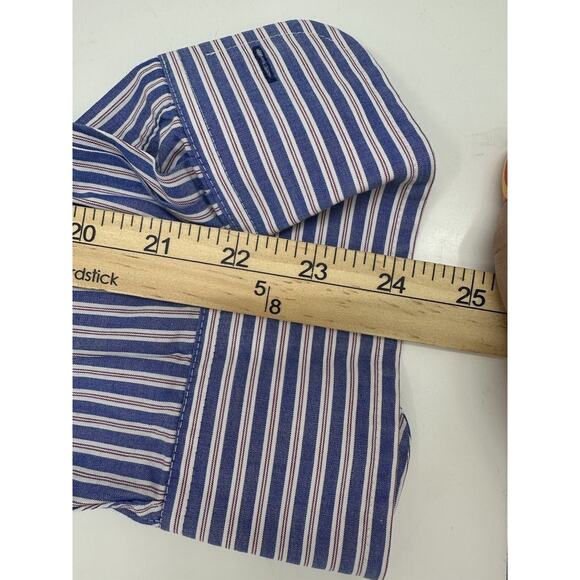 Izod Mens Shirt Size 17.5 34/35 Blue Striped Regular Fit Long Sleeve Button Up - Picture 9 of 11